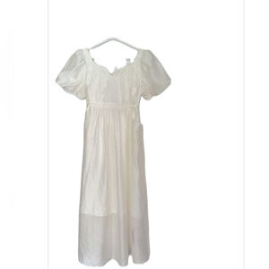 New Silk blend Puff Sleeve Mid-Length Dress Square neck